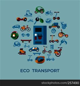 Digital vector eco green transport technology icons set infographics
