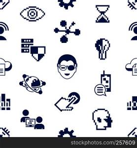 Digital vector pixel art digital technology icons set infographics, seamless pattern