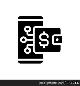 Digital wallet black glyph icon. Online payment tool. Wireless financial transaction. Credit card management. E wallet. Silhouette symbol on white space. Solid pictogram. Vector isolated illustration. Digital wallet black glyph icon