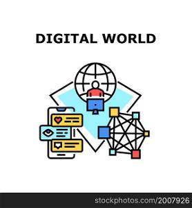 Digital world globe. network global map. internet social data. digital earth planet world vector concept color illustration. Digital world icon vector illustration