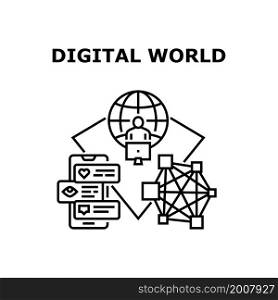 Digital world globe. network global map. internet social data. digital earth planet world vector concept black illustration. Digital world icon vector illustration