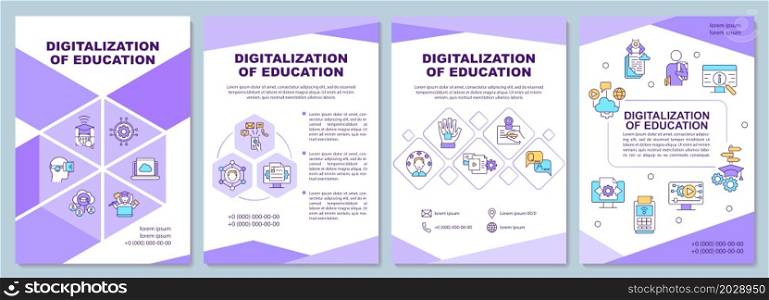 Digitalization of education brochure template. Online learning. Flyer, booklet, leaflet print, cover design with linear icons. Vector layouts for presentation, annual reports, advertisement pages. Digitalization of education brochure template