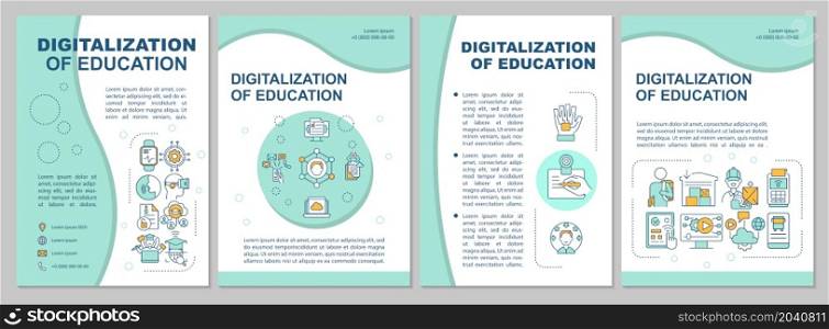 Digitalization of education system brochure template. E-learning. Flyer, booklet, leaflet print, cover design with linear icons. Vector layouts for presentation, annual reports, advertisement pages. Digitalization of education system brochure template
