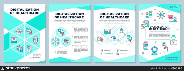 Digitalization of healthcare brochure template. Medical technology. Flyer, booklet, leaflet print, cover design with linear icons. Vector layouts for presentation, annual reports, advertisement pages. Digitalization of healthcare brochure template