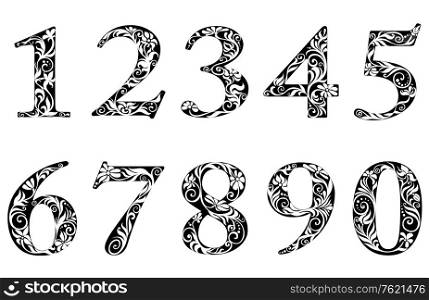 Digits and numbers set with floral elements in retro style