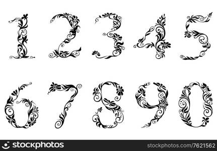 Digits and numbers with floral details in retro style