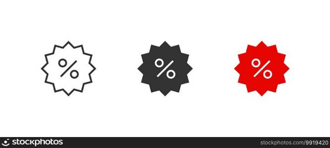 Diiscount with percentage set icons on white background. Isolated flat vector illustration