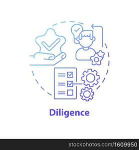 Diligence concept icon. Journalistic ethics standards idea thin line illustration. Gathering and presenting pertinent facts. Rigorous standards. Vector isolated outline RGB color drawing. Diligence concept icon