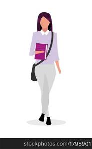 Diligent student girl semi flat color vector character. Full body person on white. Going to educational institution isolated modern cartoon style illustration for graphic design and animation. Diligent student girl semi flat color vector character