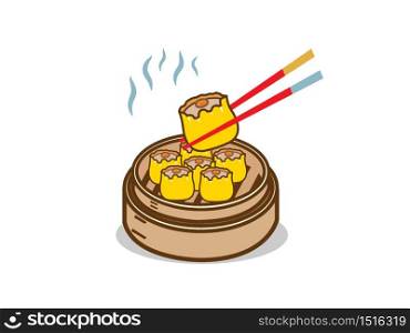Dim sum chinese food with chopstick Vector Illustration