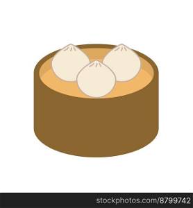 Dim sum in a basket, vector. Basket with dumpling on a white background.