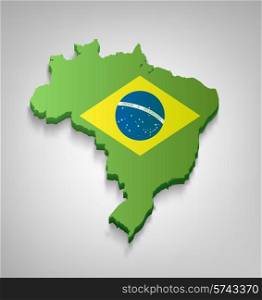 Dimensional Brazilian Map With Flag On A Gray Background