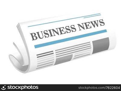 Dimensional illustration of a folded newspaper or journal, the Business News, lying at an oblique angle on a white background