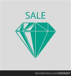 Dimond With Sale Sign Icon. Green on Gray Background. Vector Illustration.