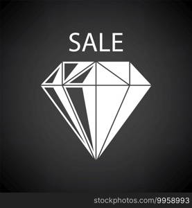Dimond With Sale Sign Icon. White on Black Background. Vector Illustration.
