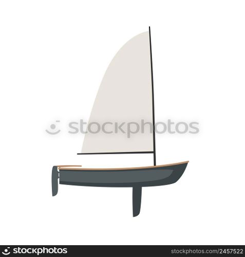 Dinghy with sail in flat style on a white background. Sailing boat illustration.. Dinghy in flat style on a white background.