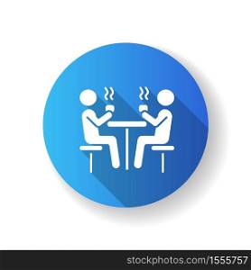Dining hall flat design long shadow glyph icon. School cafeteria. University canteen. Students having lunch at table. People drinking hot drinks. Silhouette RGB color illustration. Dining hall flat design long shadow glyph icon