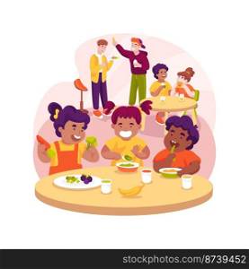 Dining hall isolated cartoon vector illustration. Student canteene, lifestyle, private boarding school, children eating at big table together, students having meal together vector cartoon.. Dining hall isolated cartoon vector illustration.