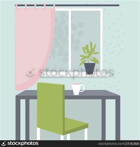 Dining table in front of the window. Vector illustration.. Dining room interior.