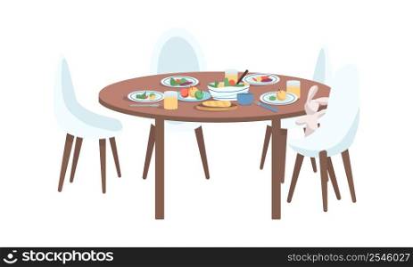Dining table semi flat color vector element. Full sized object on white. Family routine and tradition. Served family meal simple cartoon style illustration for web graphic design and animation. Dining table semi flat color vector element