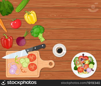 Dining table with vegetables top view. Vegetarian food.. Dining table with vegetables