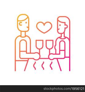 Dinner at restaurant gradient linear vector icon. Married couple dining out in restaurant. Family sitting at table. Thin line color symbol. Modern style pictogram. Vector isolated outline drawing. Dinner at restaurant gradient linear vector icon