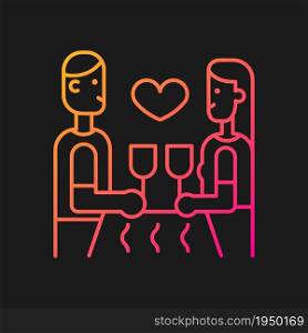Dinner at restaurant gradient vector icon for dark theme. Married couple dining out. Restaurant date ideas. Thin line color symbol. Modern style pictogram. Vector isolated outline drawing. Dinner at restaurant gradient vector icon for dark theme