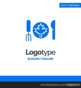 Dinner, Autumn, Canada, Leaf Blue Solid Logo Template. Place for Tagline