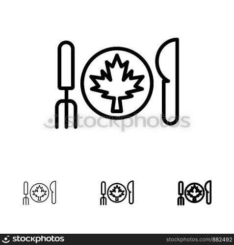 Dinner, Autumn, Canada, Leaf Bold and thin black line icon set