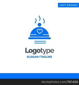 Dinner, Food, Bbq, Love, Valentine Blue Solid Logo Template. Place for Tagline