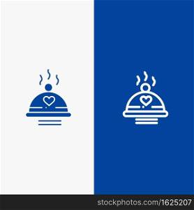 Dinner, Food, Bbq, Love, Valentine Line and Glyph Solid icon Blue banner Line and Glyph Solid icon Blue banner