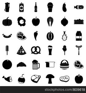 Dinner icons set. Simple style of 36 dinner vector icons for web isolated on white background. Dinner icons set, simle style