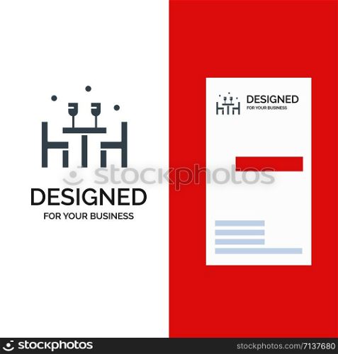 Dinner, Lunch, Romantic, Love, Valentine Grey Logo Design and Business Card Template