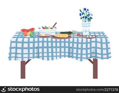 Dinner party laying semi flat color vector object. Full sized item on white. Interior item. Part of house arrangement simple cartoon style illustration for web graphic design and animation. Dinner party laying semi flat color vector object