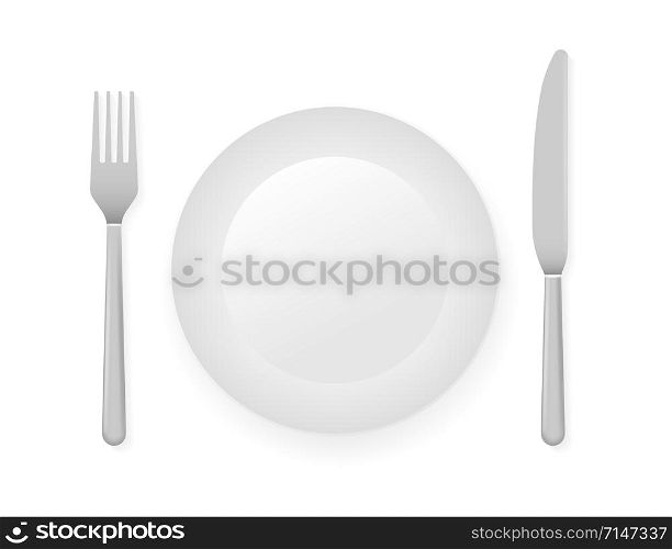 Dinner plate, knife and fork. Vector stock illustration. Dinner plate, knife and fork. Vector stock illustration.