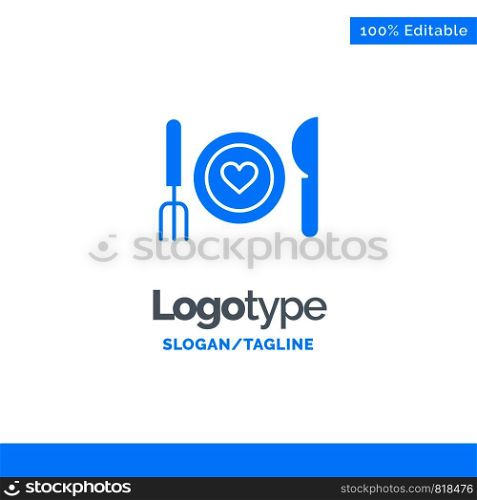 Dinner, Romantic, Food, Date, Couple Blue Solid Logo Template. Place for Tagline