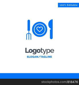 Dinner, Romantic, Food, Date, Couple Blue Solid Logo Template. Place for Tagline