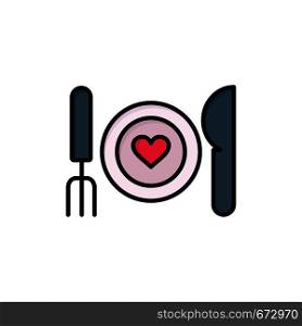 Dinner, Romantic, Food, Date, Couple Flat Color Icon. Vector icon banner Template