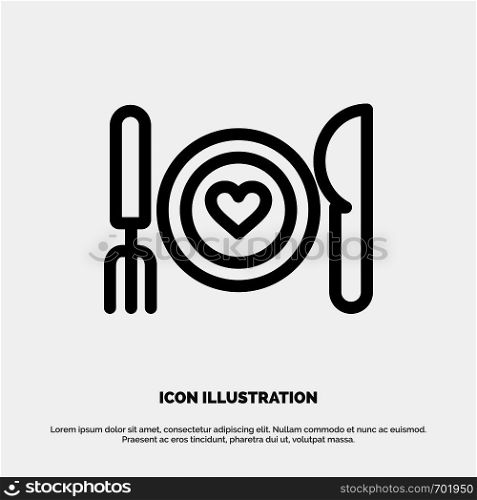 Dinner, Romantic, Food, Date, Couple Line Icon Vector