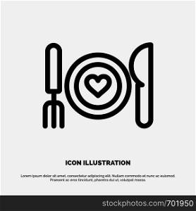 Dinner, Romantic, Food, Date, Couple Line Icon Vector
