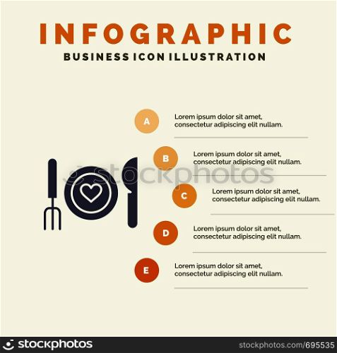 Dinner, Romantic, Food, Date, Couple Solid Icon Infographics 5 Steps Presentation Background
