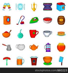Dinnerware icons set. Cartoon set of 25 dinnerware vector icons for web isolated on white background. Dinnerware icons set, cartoon style