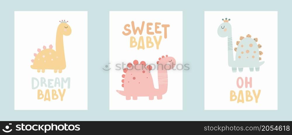 Dino baby princess poster with cute lettering. Childish simple hand draw style Pastel palette Cute print vector. Dino baby princess poster with cute lettering. Childish simple hand draw style Pastel palette