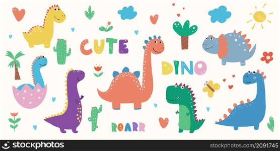 Dino Clipart Cute Dinosaur Graphics Dinosaurs vector set in cartoon style. Colorful cute baby illustration is ideal for a children&rsquo;s room Vector illustration. Dinosaur Clipart Dino Clipart Cute Dinosaur Graphics,Vector
