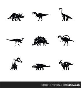 Dino icons set. Dinosaurs black silhouettes on white background. Vector illustration. Dinosaurs silhouettes icons