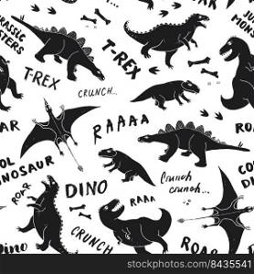 Dino Seam≤ss Pattern, Cute Cartoon Hand Drawn Dinosaurs Dood≤s Vector Illustration.. Dino Seam≤ss Pattern, Cute Cartoon Hand Drawn Dinosaurs Dood≤s Vector Illustration