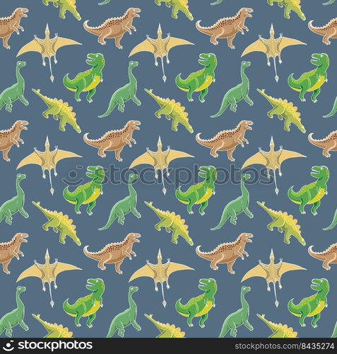 Dino Seamless Pattern, Cute Cartoon Hand Drawn Dinosaurs Doodles Vector Illustration.. Dino Seamless Pattern, Cute Cartoon Hand Drawn Dinosaurs Doodles Vector Illustration