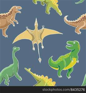 Dino Seamless Pattern, Cute Cartoon Hand Drawn Dinosaurs Doodles Vector Illustration.. Dino Seamless Pattern, Cute Cartoon Hand Drawn Dinosaurs Doodles Vector Illustration
