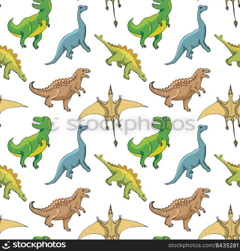 Dino Seamless Pattern, Cute Cartoon Hand Drawn Dinosaurs Doodles Vector Illustration.. Dino Seamless Pattern, Cute Cartoon Hand Drawn Dinosaurs Doodles Vector Illustration