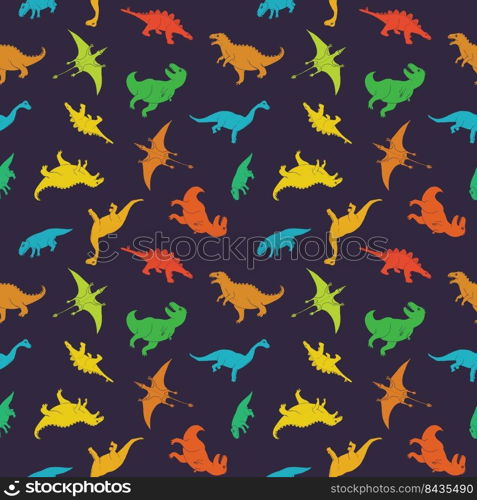 Dino Seamless Pattern, Cute Cartoon Hand Drawn Dinosaurs Doodles Vector Illustration.. Dino Seamless Pattern, Cute Cartoon Hand Drawn Dinosaurs Doodles Vector Illustration